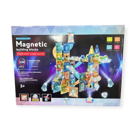 KLOCKI MAGNETYCZNE TOR KULKOWY 136 SZT PODŚWIETLANE