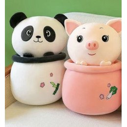 PODUSZKA MASKOTKA ŚWINKA I PANDA W KUBKI  45CM