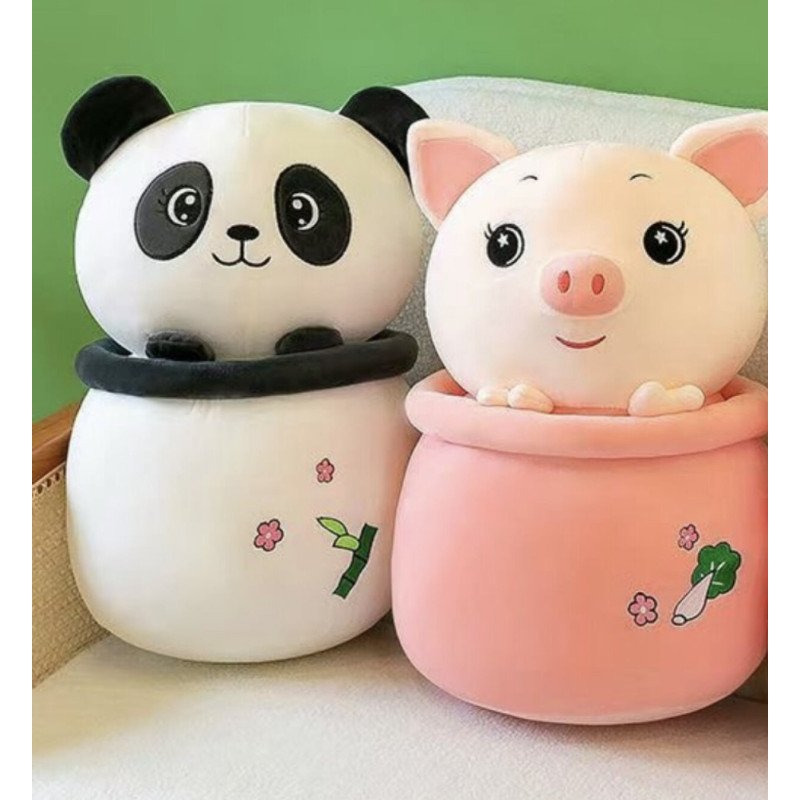 PODUSZKA MASKOTKA ŚWINKA I PANDA W KUBKI 45CM PODUSZKA MASKOTKA ŚWINKA I PANDA W KUBKI 45CM