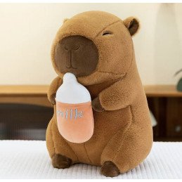 PLUSZOWA MASKOTKA KAPIBARA Z BUTELKĄ MLEKIEM 40CM