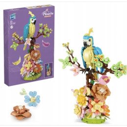 KLOCKI FLOWERS KWIATY I PAPUGA DEKORACJA