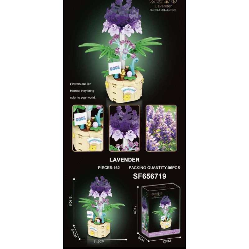 KLOCKI 162PCS FLOWERS KWIATY LAVENDER