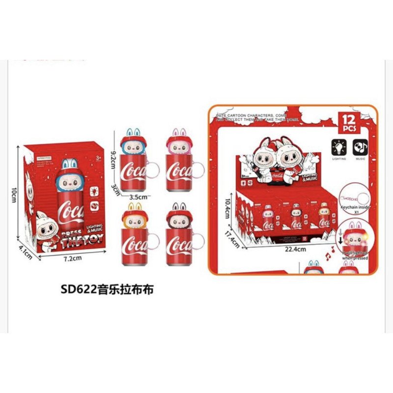 BRELOK LABUBU COCA COLA Z DŹWIĘKIEM LEDOWE W PUDEŁKIEM