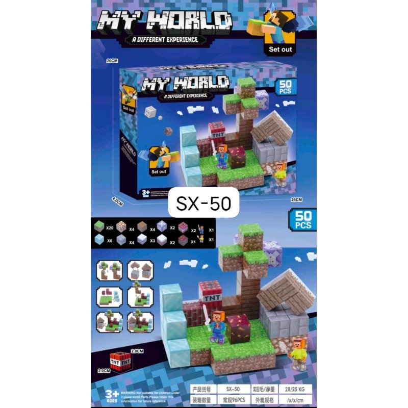 KLOCKI MAGNETYCZNE MINECRAFT 50 ELEMENTÓW