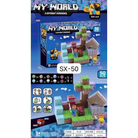 KLOCKI MAGNETYCZNE MINECRAFT 50 ELEMENTÓW