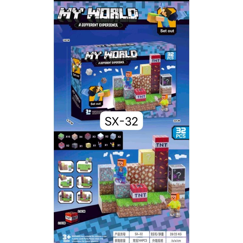 KLOCKI MAGNETYCZNE MINECRAFT 32 ELEMENTÓW