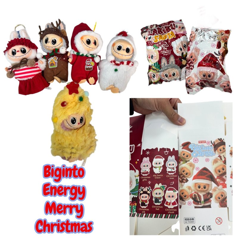 BRELOK PLUSZAK LABUBU BIGINTO ENERGY MERRY CHRISTMAS LOSOWA SASZETKI + PUDEŁKO