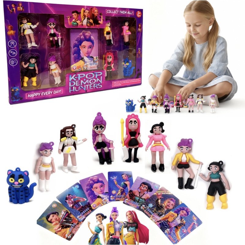 ZESTAW 8SZT FIGURKI + KARTA K-POP DEMON HUNTER