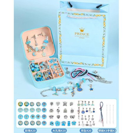 ZESTAW 66SZT KORALIKI DO ROBIENIA BRANSOLETKA PANDORA NIEBIESKI KOLOR