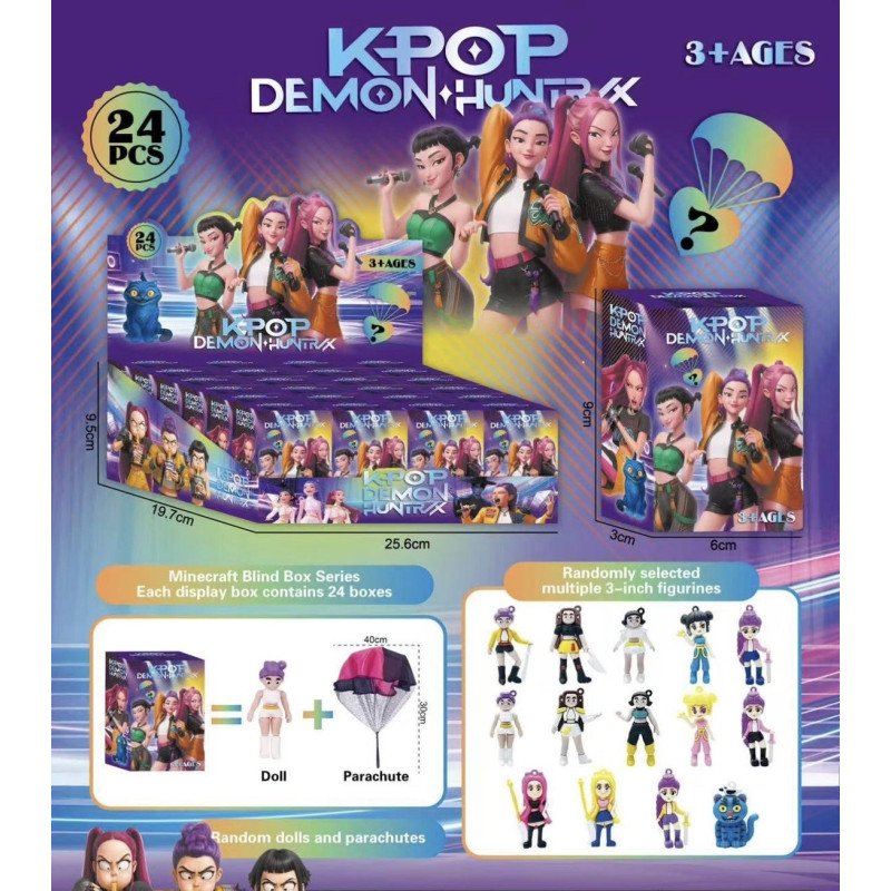 FIGURKI K-POP DEMON HUNTERS + PARASOL W PUDEŁKO