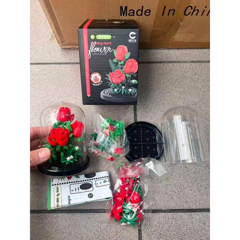 KLOCKI MINI WIECZNA RÓŻA W SZKŁA