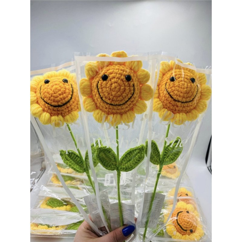 SŁONECZNIK KWIAT SZTUCZNY SZYDEŁKOWY W CELOFANIE 42CM