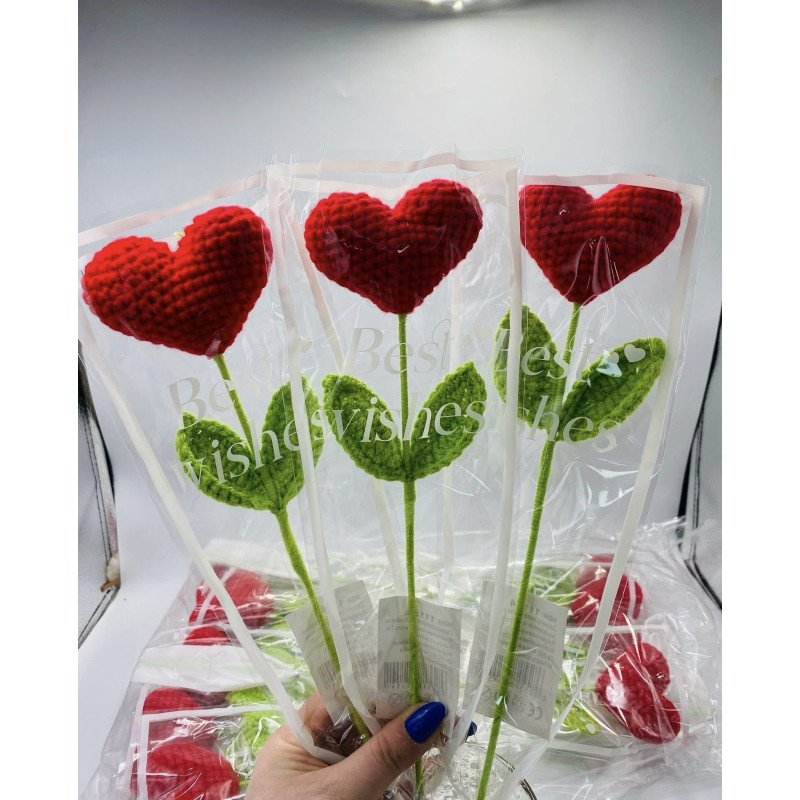 SERCE KWIAT SZTUCZNY SZYDEŁKOWY W CELOFANIE 42CM