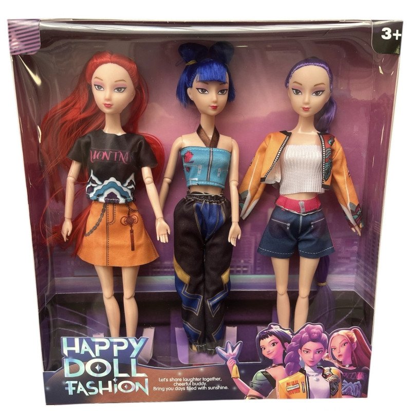 ZESTAW 3SZT LALKA K-POP HAPPY DOLL FASHION