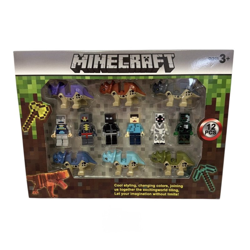 ZESTAW 6+6 FIGURKI MINECRAFT Z DINOZAURAMI