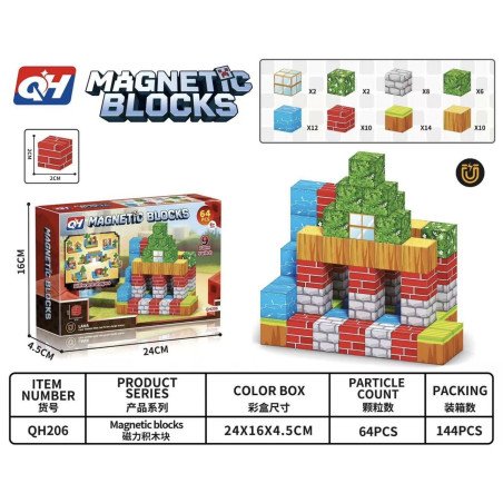 KLOCKI MAGNETYCZNE 64PCS CONTRUCTION PIXEL WORLD