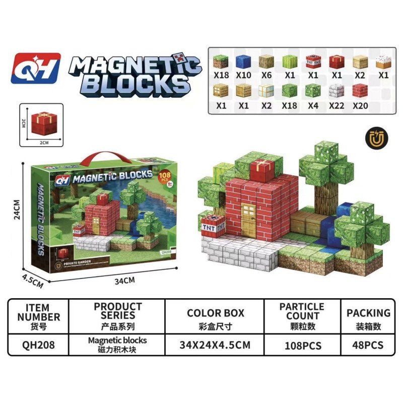 KLOCKI MAGNETYCZNE 108PCS CONTRUCTION PIXEL WORLD