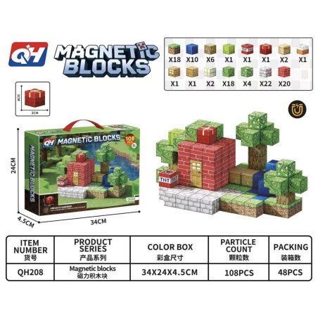 KLOCKI MAGNETYCZNE 108PCS CONTRUCTION PIXEL WORLD