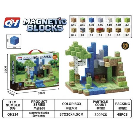 KLOCKI MAGNETYCZNE 300PCS CONTRUCTION PIXEL WORLD