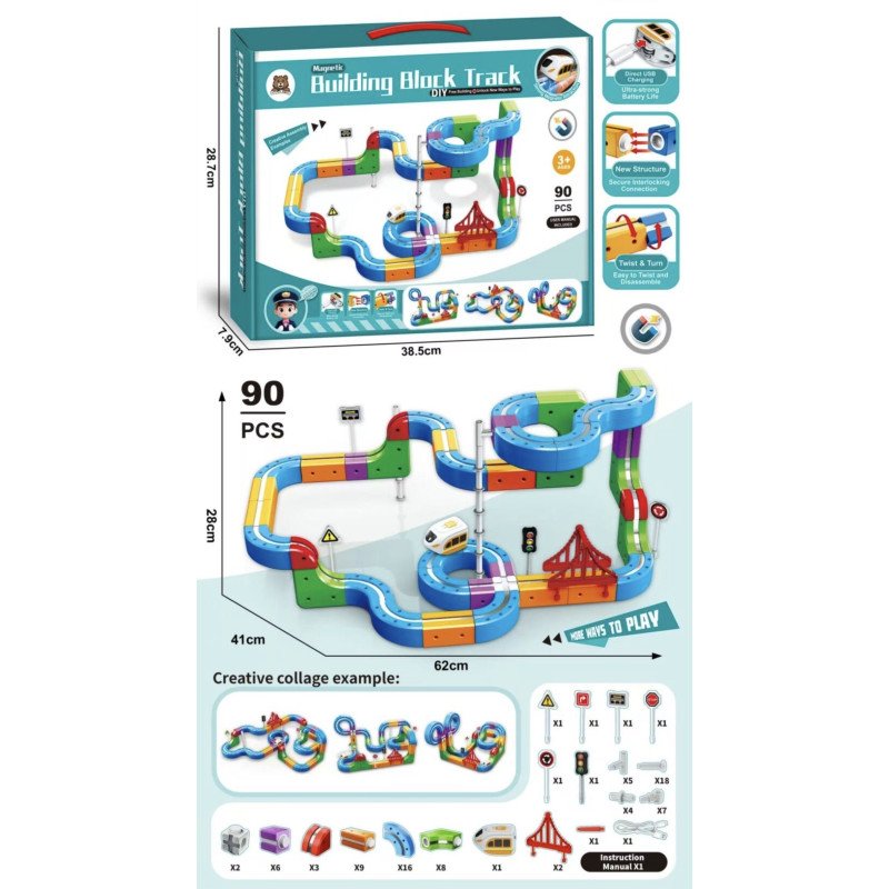 KLOCKI MAGNETIC BUILDING BLOCK TRACK 90PCS