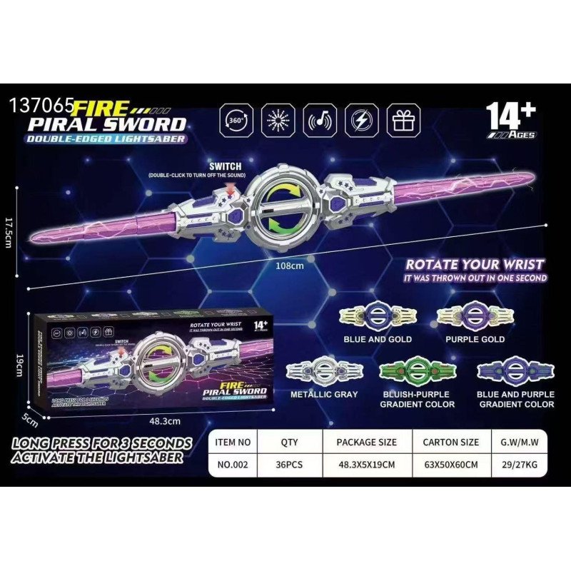 FIRE SPIRAL SWORD DOUBLE-EDGED LIGHT & MUSIC