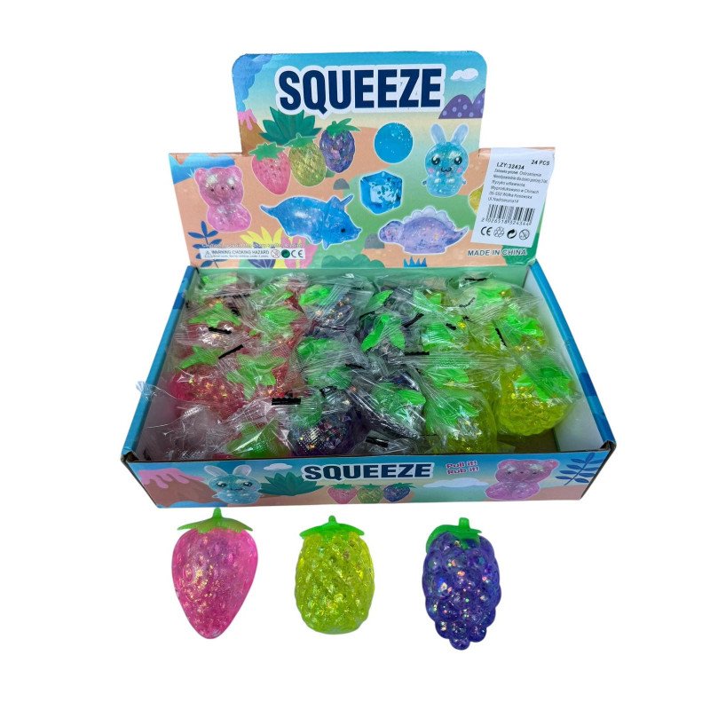 SQUISHY GNIOTEK SENSORYCZNY TRUSKAWKA, WINOGRONA, ANANASY ANTYSTRESOWY
