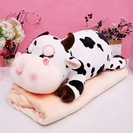 PODUSZKA MASKOTKA KROWĄ Z KOCEM 55CM